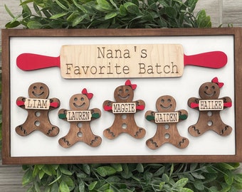 Personalized Gingerbread Family Wood Sign, Gingerbread grandchildren, Baking sign, Christmas family sign, Gingerbread with rolling pin