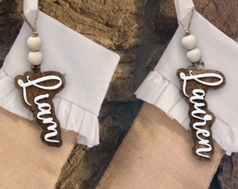Personalized Beaded Christmas Stocking Tags, Wood tags, Gift Tags, 3d stocking tags, Wood Stocking Tags, Stocking tag with name