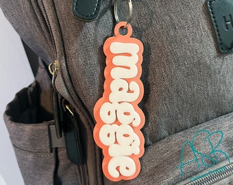 Personalized Backpack tag | Acrylic Name keychain | Retro keychain | Diaper Bag Tag | Kids tag