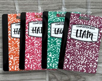 Personalized Backpack name tag, Luggage tag, Bag tag, Back to school tag, Composition Book Tag, Teacher Tag, Student Tag, Kid's bag tag