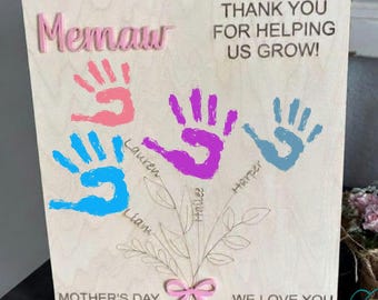 Personalized Mother’s Day Handprint Sign – Custom Wood Plaque for Mom, Grandma