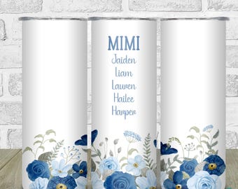 Grandma 20 oz Skinny Tumbler, Personalized Tumbler with Grandkids, Gift for Mom, Insulated Tumbler, Gift for Grandma, Floral Grandma Tumbler