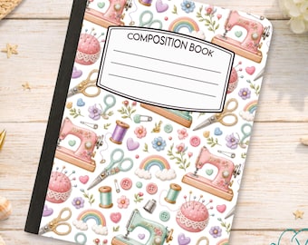 Personalized Sewing Composition Notebook Cover, Peel & Stick Composition Book Cover, Pretty Composition Notebook, Matte Vinyl Stickers