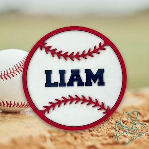 Kid&#39;s Baseball Sign, Personalized Name Sign, Nursery Decor, Kid&#39;s Room Decor, Sports Wall Sign, Baseball Sign with Name, Round baseball name