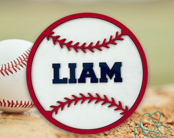 Kid's Baseball Sign, Personalized Name Sign, Nursery Decor, Kid's Room Decor, Sports Wall Sign, Baseball Sign with Name, Round baseball name