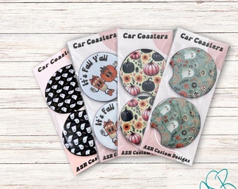 Car Coasters, Fall Car Coasters, Set of 2, Halloween Car Coasters, Cute Car coasters, Cup Holder Coasters, Cute Car Accessories, Small Gift