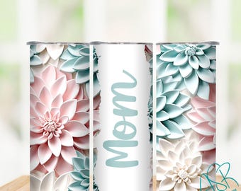 Personalized Pastel Floral 20 oz Skinny Tumbler, Pretty Floral Tumbler, Gift for Mom, Gift for girl, Insulated Tumbler with Name, Flowers