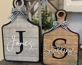 Decorative Cutting Board, Farmhouse Decor, Initial and Last Name, Established Date, Wedding Gift, Anniversary Gift, Gift for Mom, Kitchen