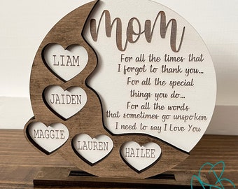 Mother's Day Personalized Round Wood Sign, Thank you Mom, Mom Personalized Gift