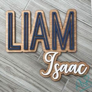 Large Wood Name Sign, Baby name sign, over crib name sign, Layered wood sign, Kid&#39;s room name sign