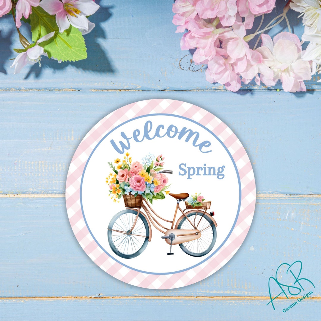 Welcome Spring 8 Inch Aluminum Round Sign, Wreath Attachment Sign ...