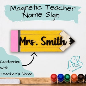Custom Teacher Whiteboard Magnet, Wooden Pencil Magnet, Back to School Teacher Item, Reusable Whiteboard magnet with Teacher Name