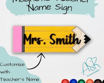 Custom Teacher Whiteboard Magnet, Wooden Pencil Magnet, Back to School Teacher Item, Reusable Whiteboard magnet with Teacher Name