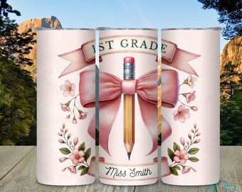 Personalized Teacher Coquette 20 oz Skinny Tumbler, Teacher Appreciation Gift, Back to School, Teacher Cup, Teacher Gift, Pretty teacher cup