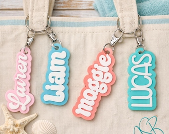 Personalized Backpack tag, Acrylic Name keychain, Custom Backpack tag, Diaper Bag Tag, Kids tag, Luggage tag, Sports Bag Name tag