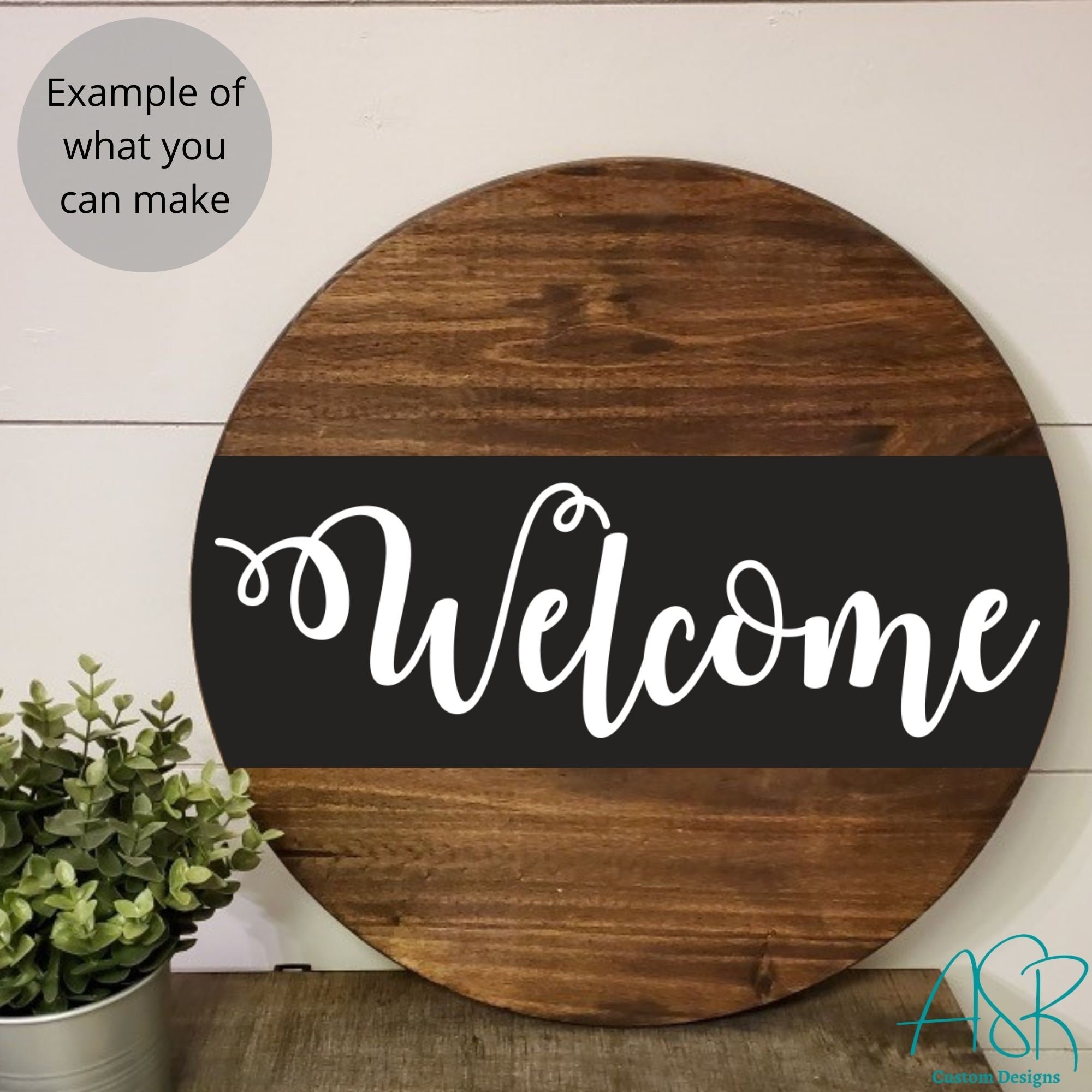 Round Wood Sign Mockup Stained with black center Door Etsy