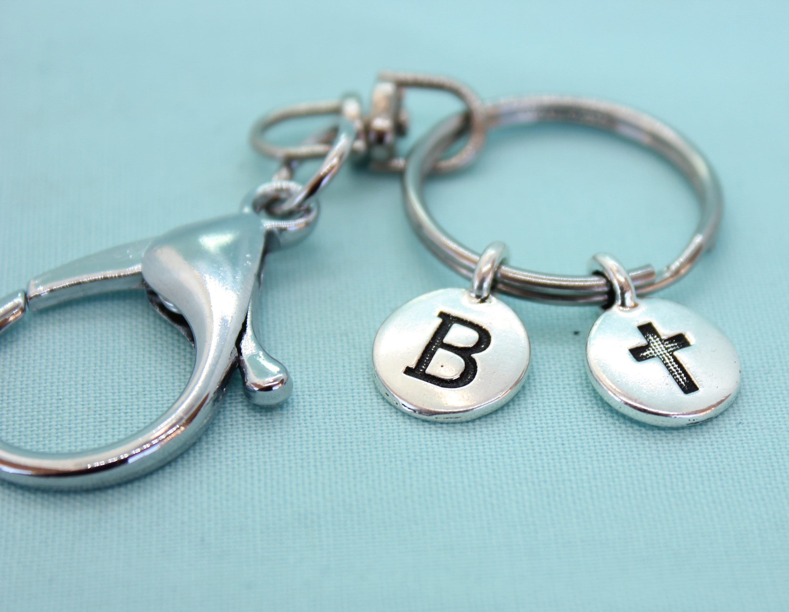 Cross Keychain, Stainless Steel Keychain with Clip, Silver Cross Charm