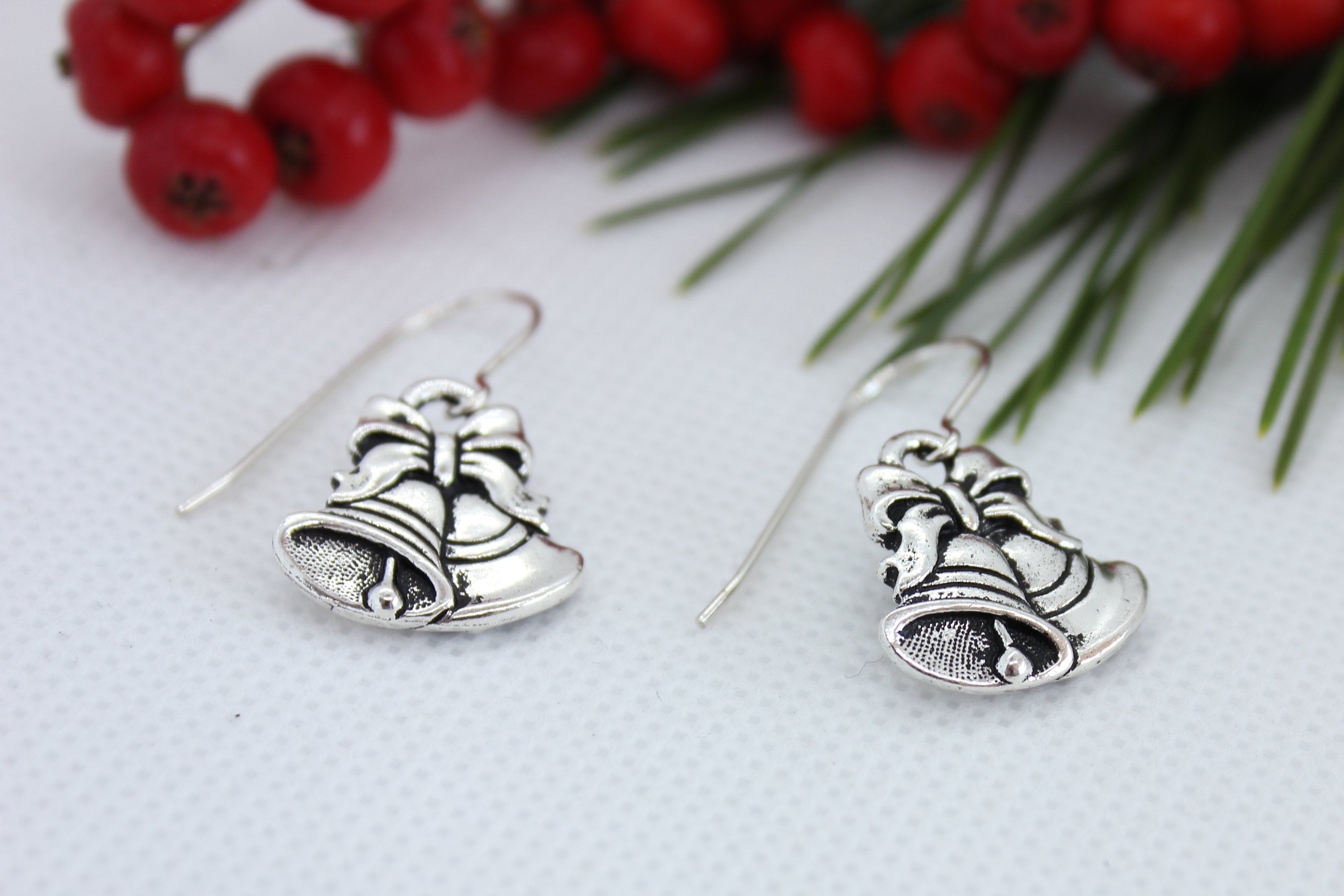 Christmas Bell Earrings, Sterling Silver, Christmas Jewelry, Elegant