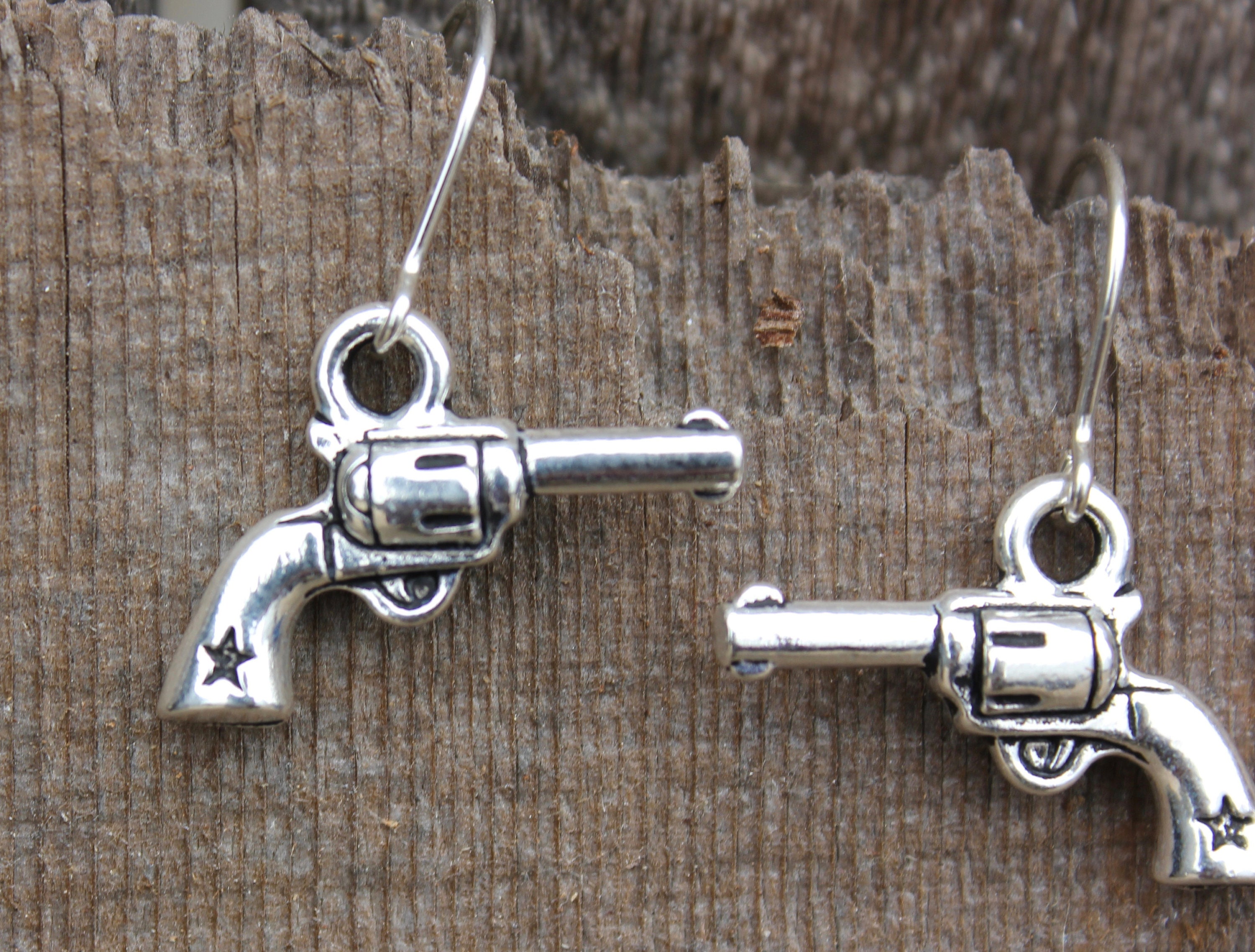 Pistol Dangle Earrings Pistol Jewelry Silver Pistol Etsy