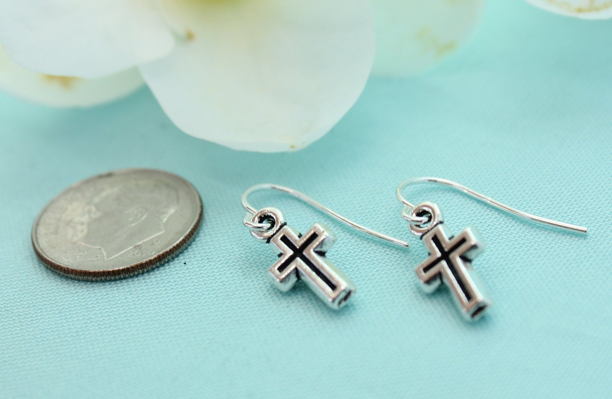 Silver Cross Earrings, Small Cross Jewelry, Christian Jewelry, Simple