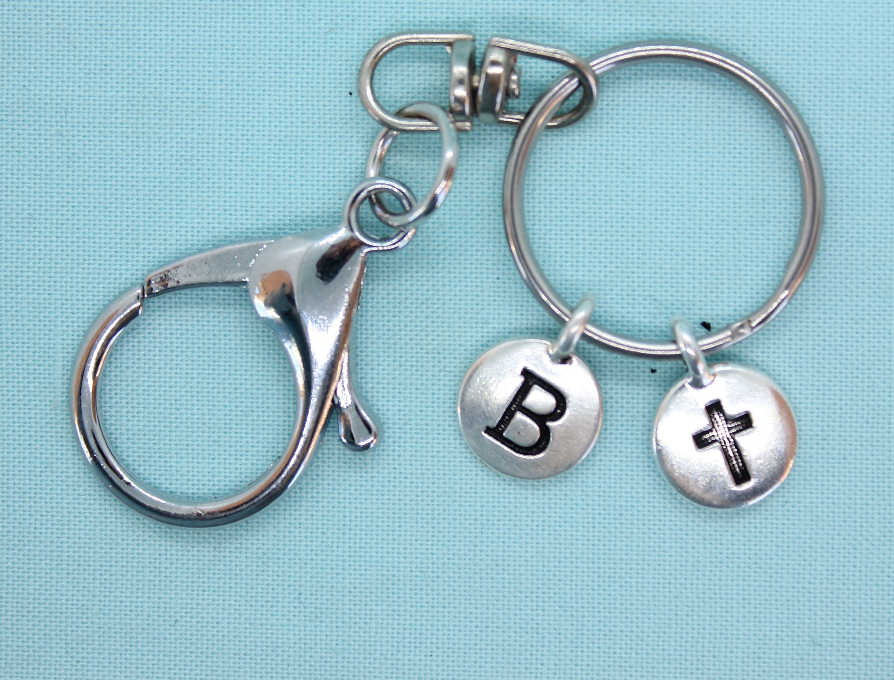 Cross Keychain, Stainless Steel Keychain with Clip, Silver Cross Charm