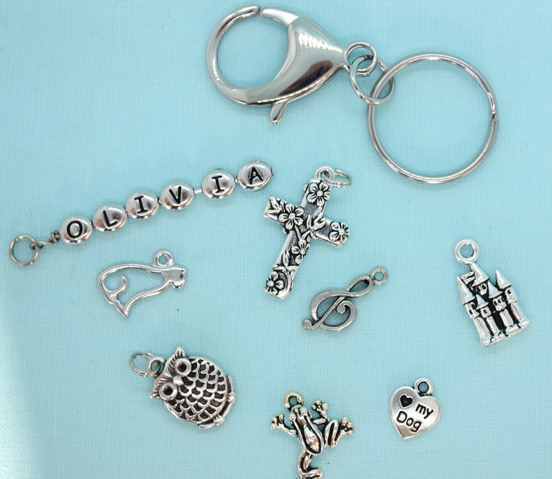 Build a Keychain, Stainless Steel Keychain, Personalized Keychain, Silver Charms, Custom Charms, Custom Key Ring, Backpack Tag, Purse Tag image 9