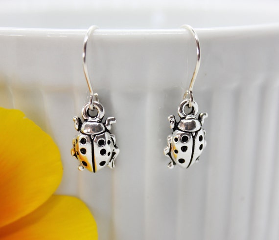 Ladybug Silver Earrings, Ladybug Jewelry, Insect Jewelry, Charm Dangle Earrings, Gift for Her, Ladybug Lover, Spring Jewelry