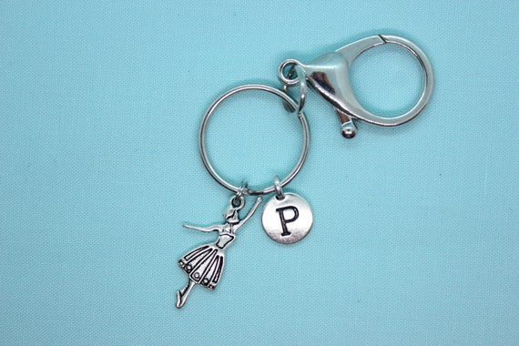 Ballerina Keychain Personalized, Silver Ballerina Charm, Dancer Key Ring, Custom Backpack Tag, Ballet Lover Gift