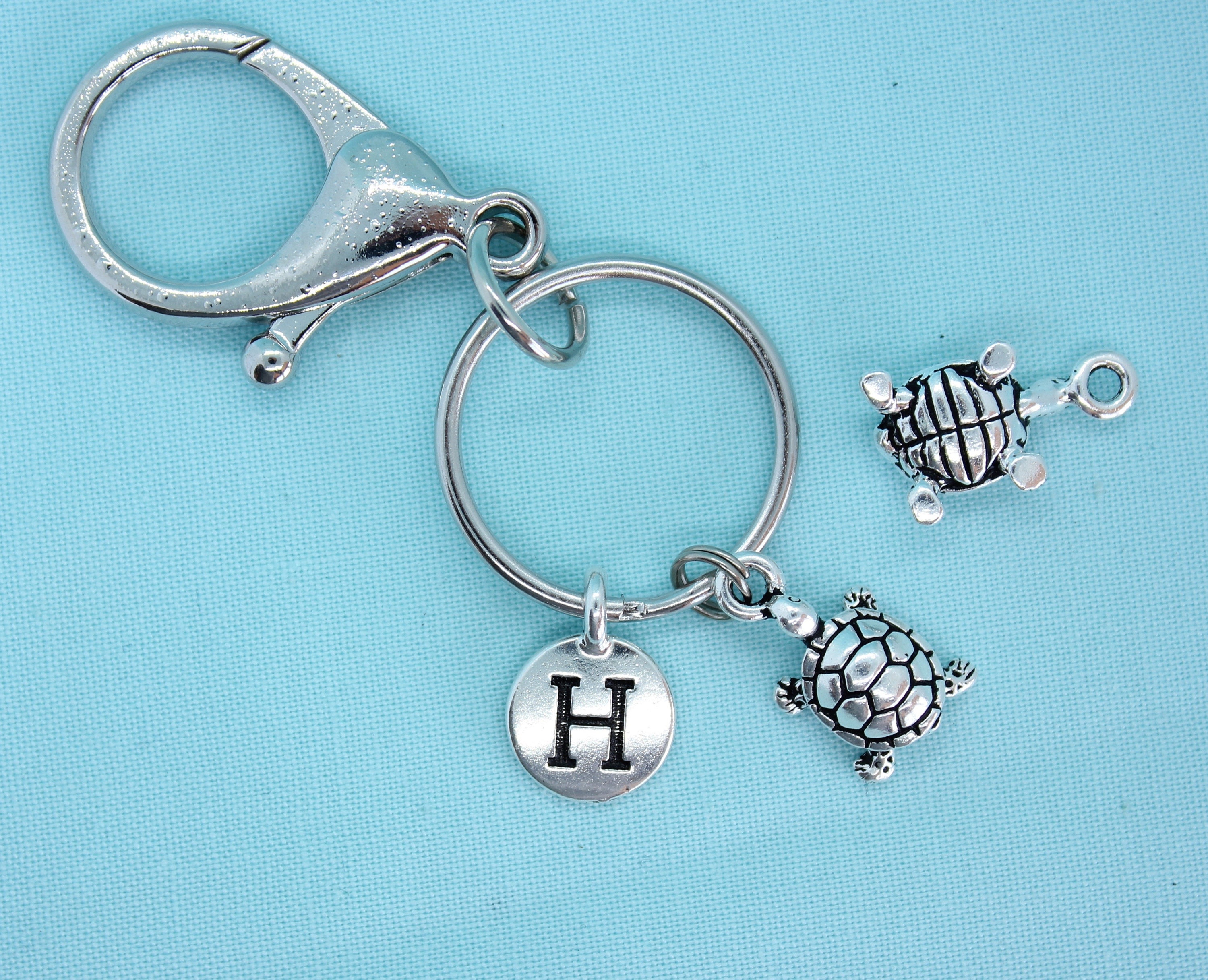 Sea Turtle KeyChain, Turtle KeyRing, Car Accessory, Initial Keyring