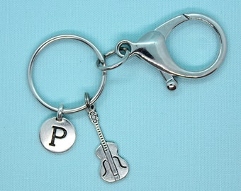 Guitar Keychain Personalized, Stainless Steel Acoustic Guitar, Guitar Lover Key Ring, Music Keyring, Initial Charm, Music Lover