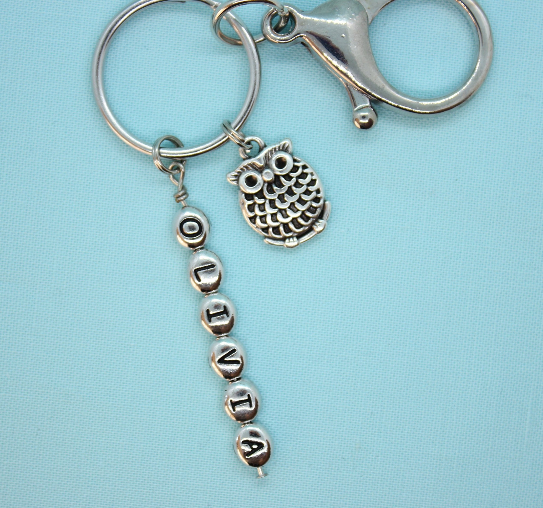 Owl Keychain, Owl KeyRing Custom, Owl Lover Gift, Owl Backpack Tag