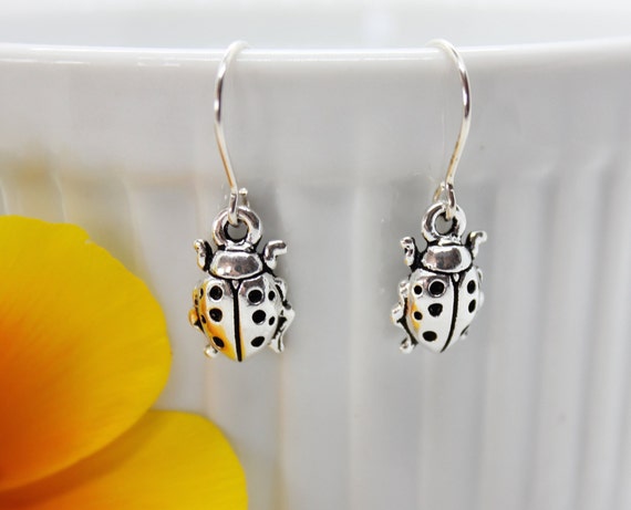 Ladybug Silver Earrings, Ladybug Jewelry, Insect Jewelry, Charm Dangle Earrings, Gift for Her, Ladybug Lover, Spring Jewelry