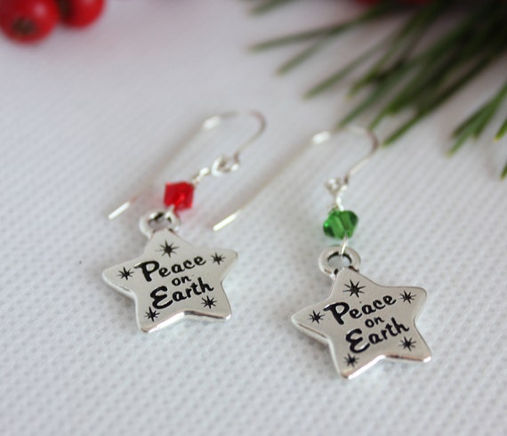 Christmas Earrings, Christmas Jewelry, Christmas Star Earring, Peace On Earth, Christmas Charm, Elegant Jewelry, Dangle Earrings, Silver