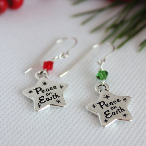 Christmas Earrings, Christmas Jewelry, Christmas Star Earring, Peace On Earth, Christmas Charm, Elegant Jewelry, Dangle Earrings, Silver