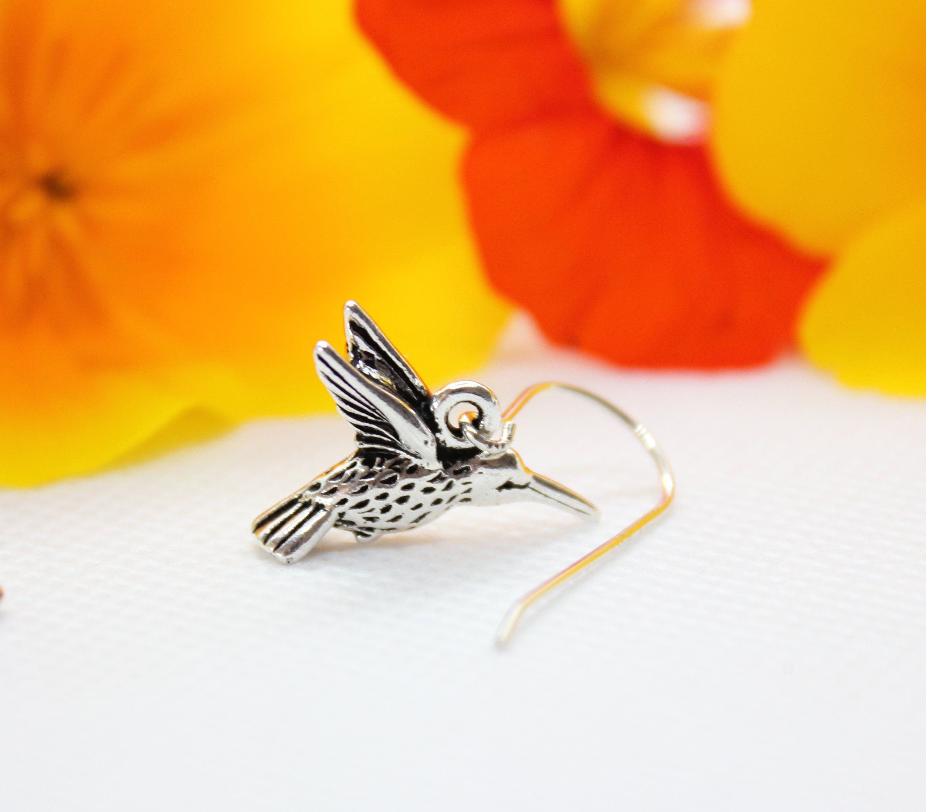 Silver Hummingbird Earrings, Hummingbird Jewelry, Silver Hummingbird