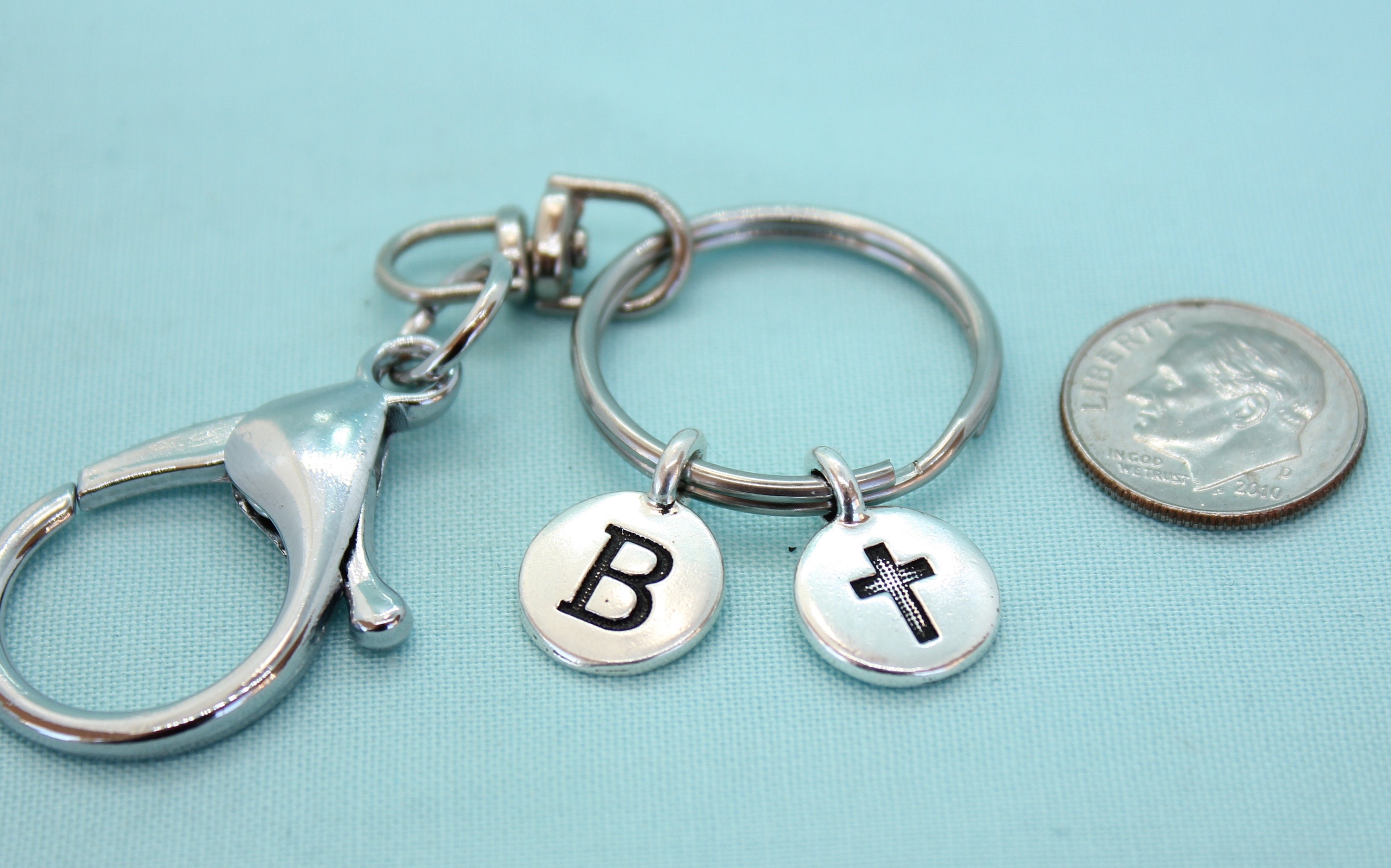 Cross Keychain, Stainless Steel Keychain with Clip, Silver Cross Charm