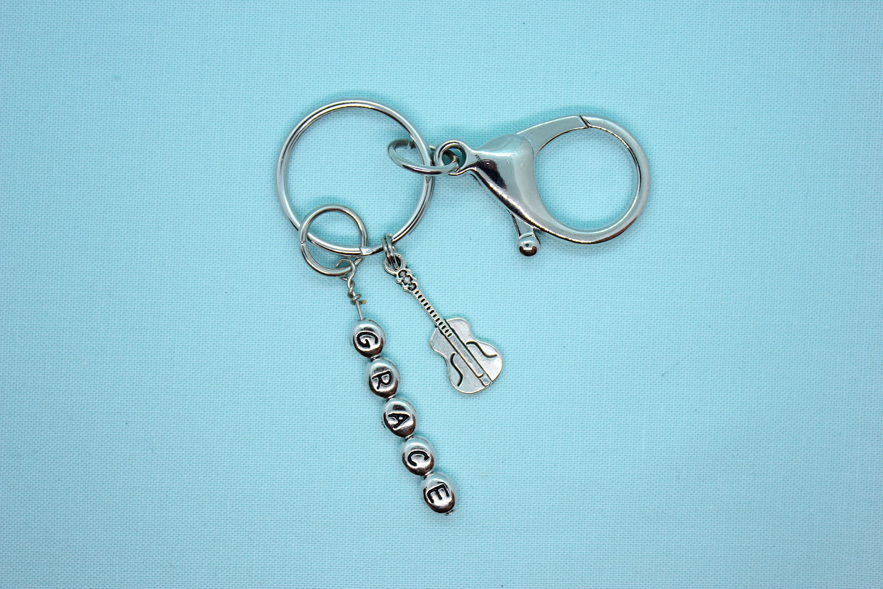 Guitar Keychain Personalized, Stainless Steel Acoustic Guitar, Guitar