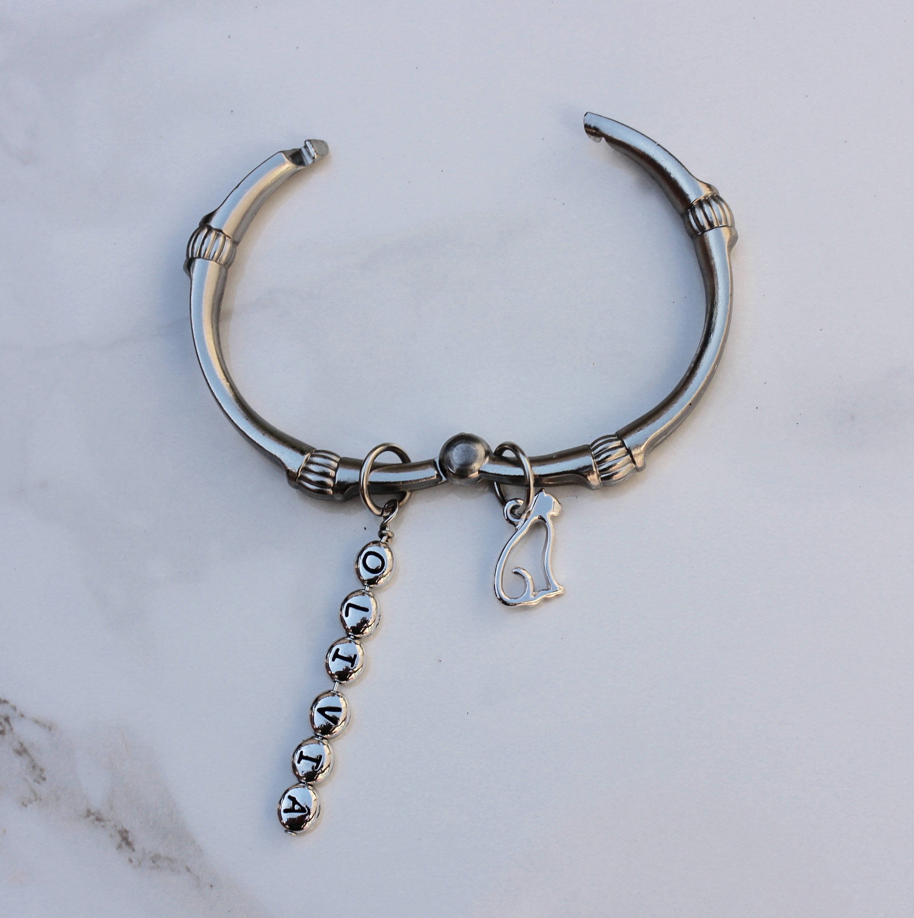 Cat Towel Organizer, Silver Cat Charm, Cat Bathroom Decor, Cat Towel