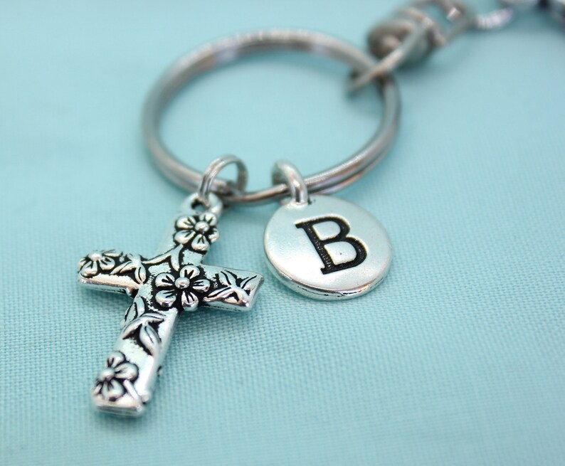 Cross Keychain Stainless Steel Keychain With Clip Silver Etsy