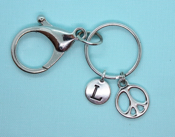 Peace Keychain Personalized, Stainless Steel Keychain, Peace Charm Silver, Peace Lover Gift, Peace Backpack Tag