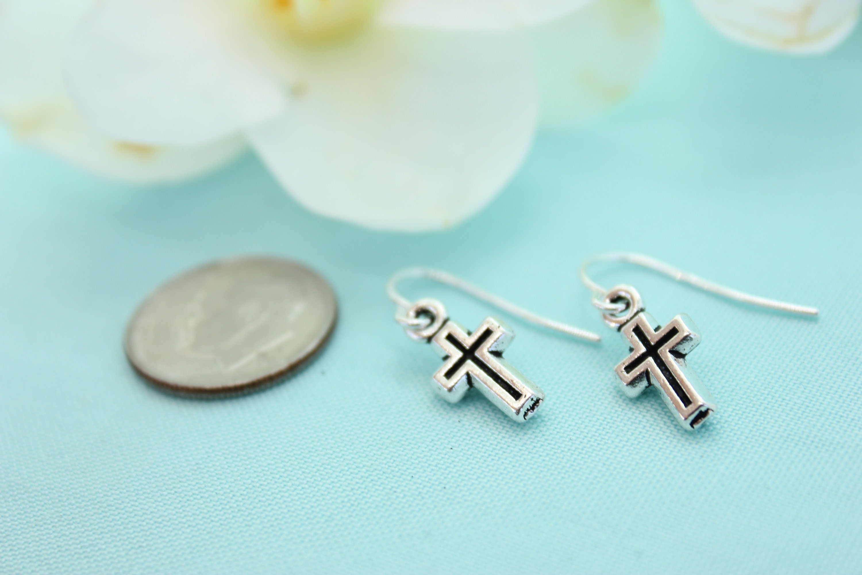 Silver Cross Earrings, Small Cross Jewelry, Christian Jewelry, Simple