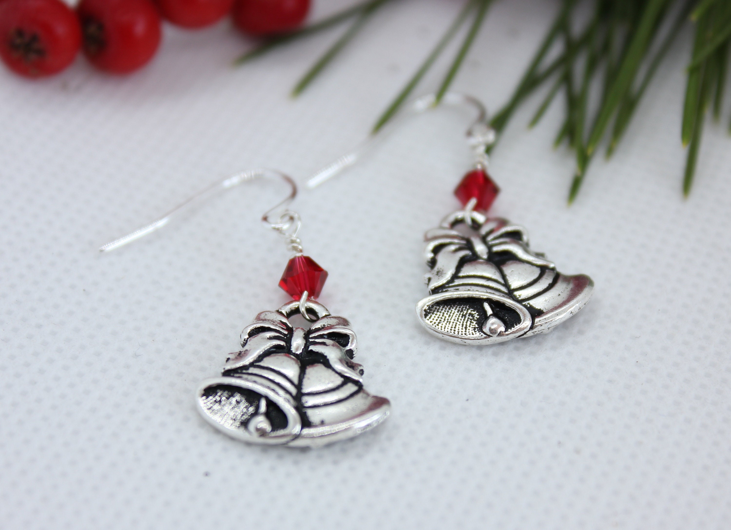 Christmas Bell Earrings, Sterling Silver, Christmas Jewelry, Elegant Jewelry, Dangle Earrings 