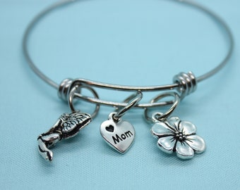Garden Fairy Bracelet, Fairy Bangle Bracelet, Mystical Bracelet, Heart Bracelet, Mother Valentine Jewelry, Flower Bracelet, Whimsical Charm