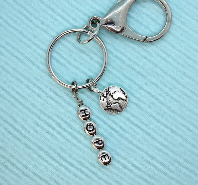 World Keychain Personalized Stainless Steel World Peace Etsy