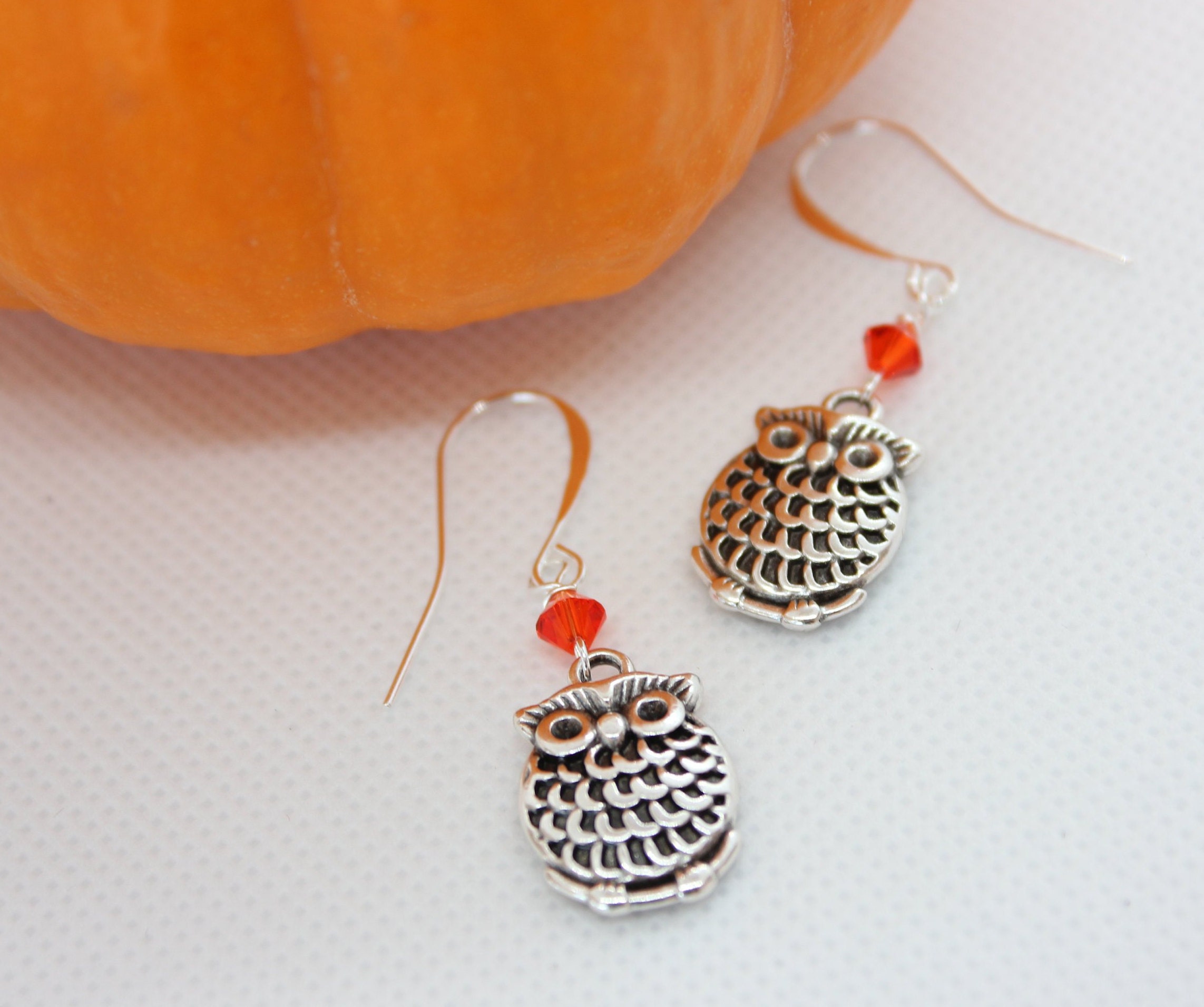 Owl Earrings, Owl Charm Jewelry, Fall Jewelry, Halloween Silver Jewelry