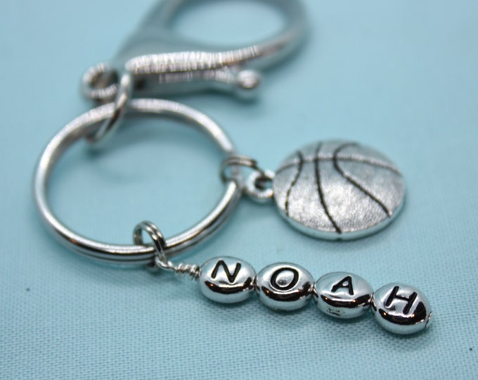 Basketball Keychain Personalized, Stainless Steel Keychain, Custom, Basketball Charm, Custom Coach Gift, Sports Backpack Tag, Zipper Pull