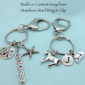 Build a Keychain, Stainless Steel Keychain, Personalized Keychain, Silver Charms, Custom Charms, Custom Key Ring, Backpack Tag, Purse Tag image 1