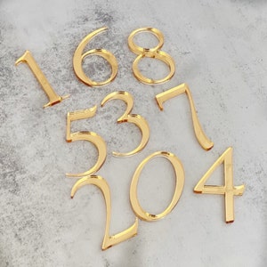 Acrylic Numbers, Cake Charms, Table Numbers, Gold acrylic numbers, Wedding Table Numbers.