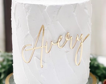 Custom Gold Acrylic Cake Name, Birthday Cake Charm, Wedding Cake Name Charm, Personalized Cake Charm,Elegant Cake Decor, Modern Script Cham