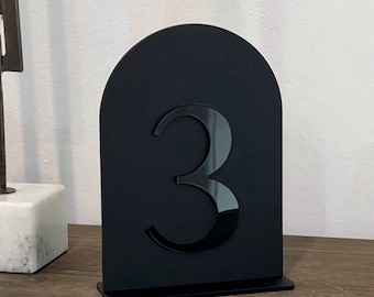 Matte Black Acrylic Arched Table Numbers: Monochromatic Wedding Decor